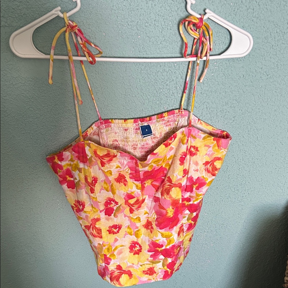 Old Navy Pink and Yellow Floral Top S